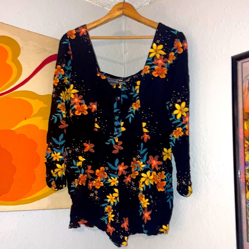Express Rayon Long Sleeve Floral Romper Size Large